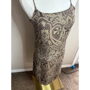 Y2K Old Navy Vintage Brown Paisley Slip Dress Sleeveless Square Neck Mini Size 2